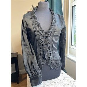 MNG By Mango  Black lace Shirt Long sleeve shirt sz 6